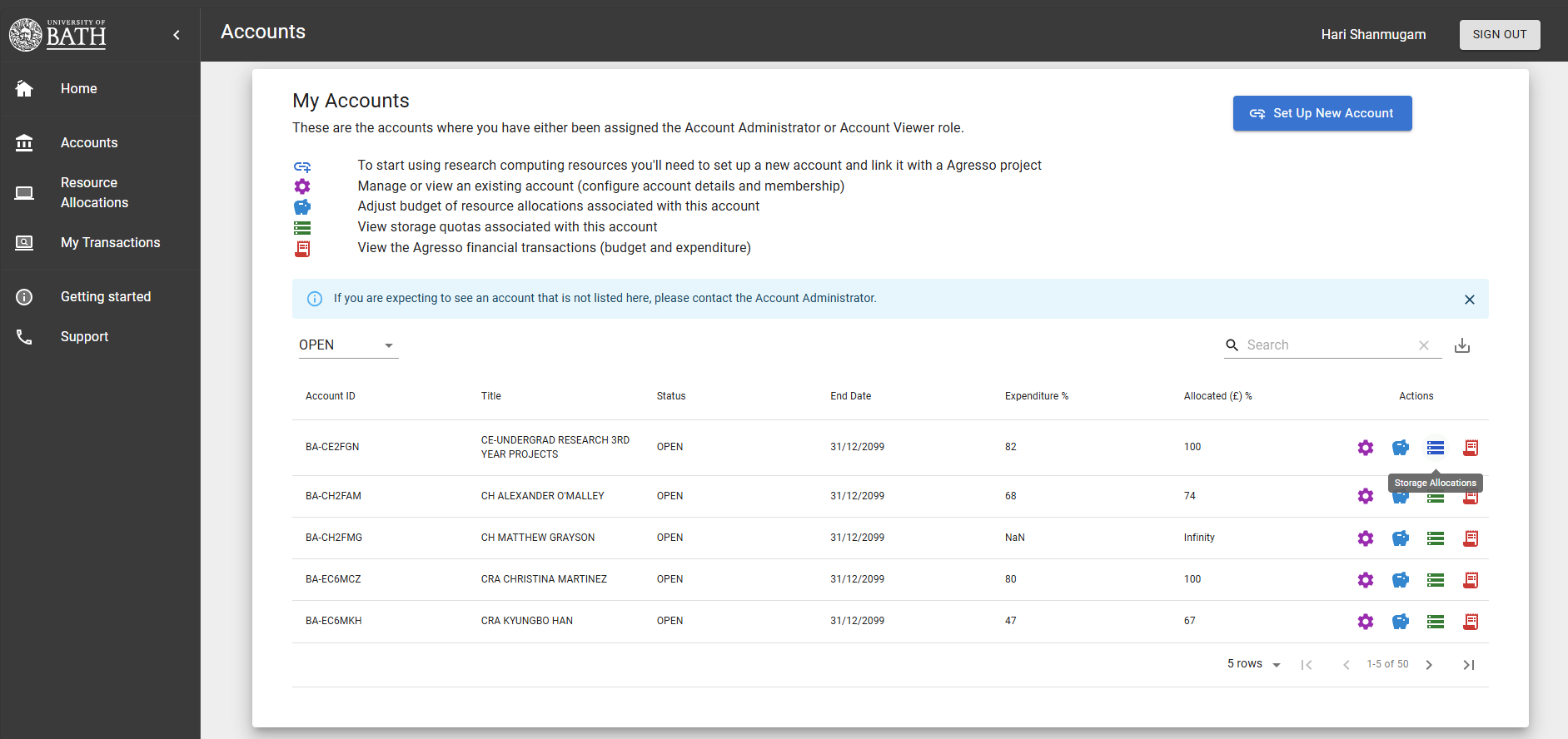 Accounts – Storage Allocations
