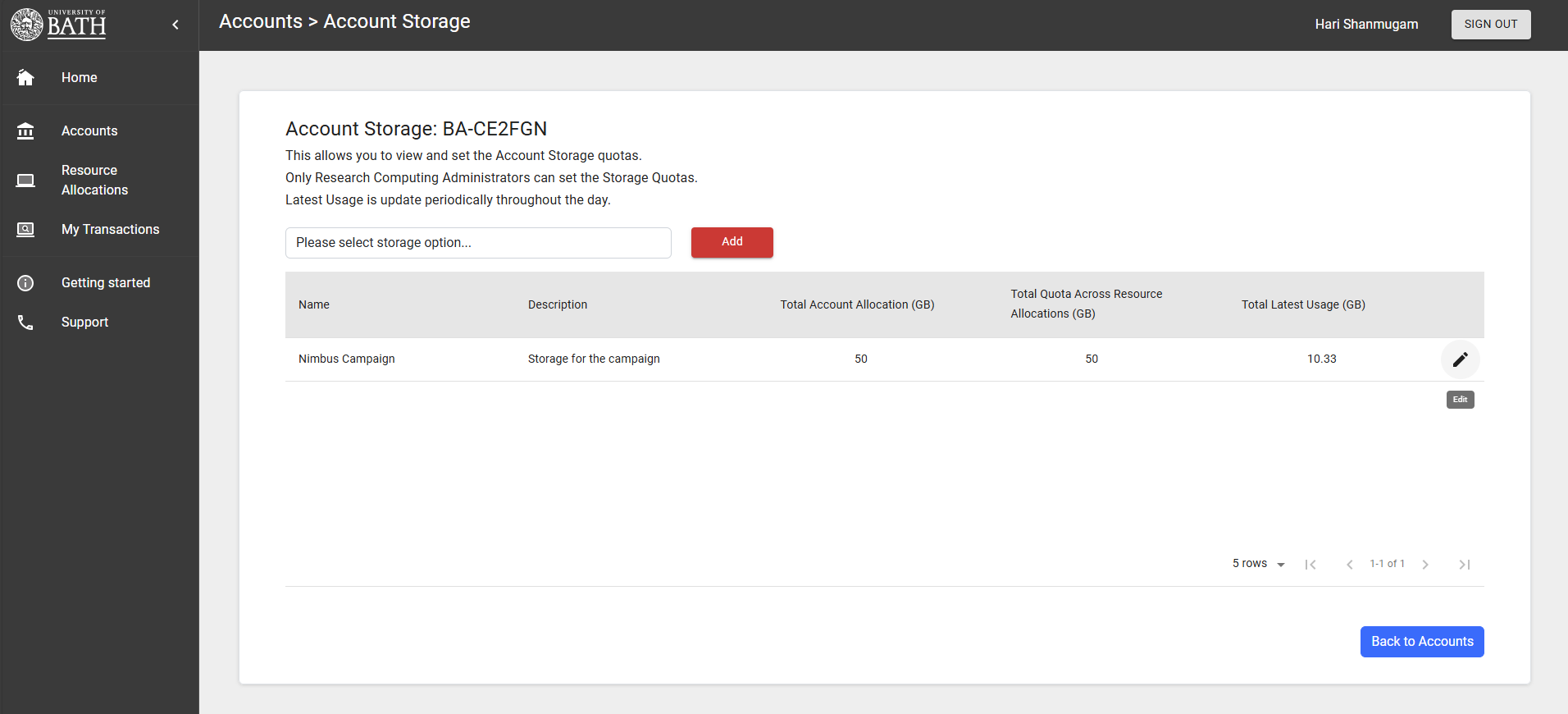 Account Storage Page